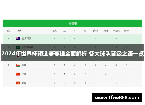 2024年世界杯预选赛赛程全面解析 各大球队晋级之路一览