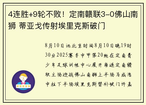 4连胜+9轮不败！定南赣联3-0佛山南狮 蒂亚戈传射埃里克斯破门